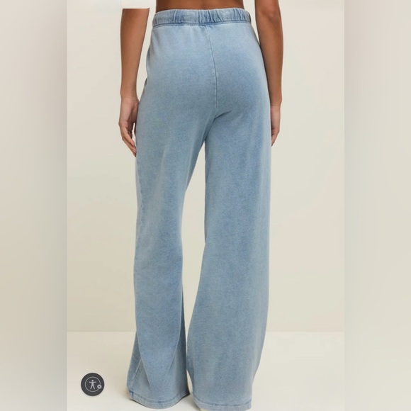 Z Supply Hunter Denim Cotton Knit Light Blue Wide Leg Pants with Drawstring SZ.M - Picture 3 of 7